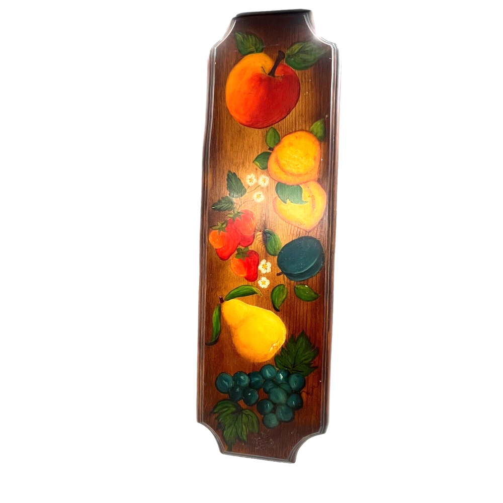 Wall Hanging Folk Art Tole Painted Fruit on Wood Vintage Farmhouse Rustic 70s